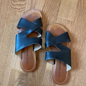 Lucky Brand Black and Brown Slide Sandals